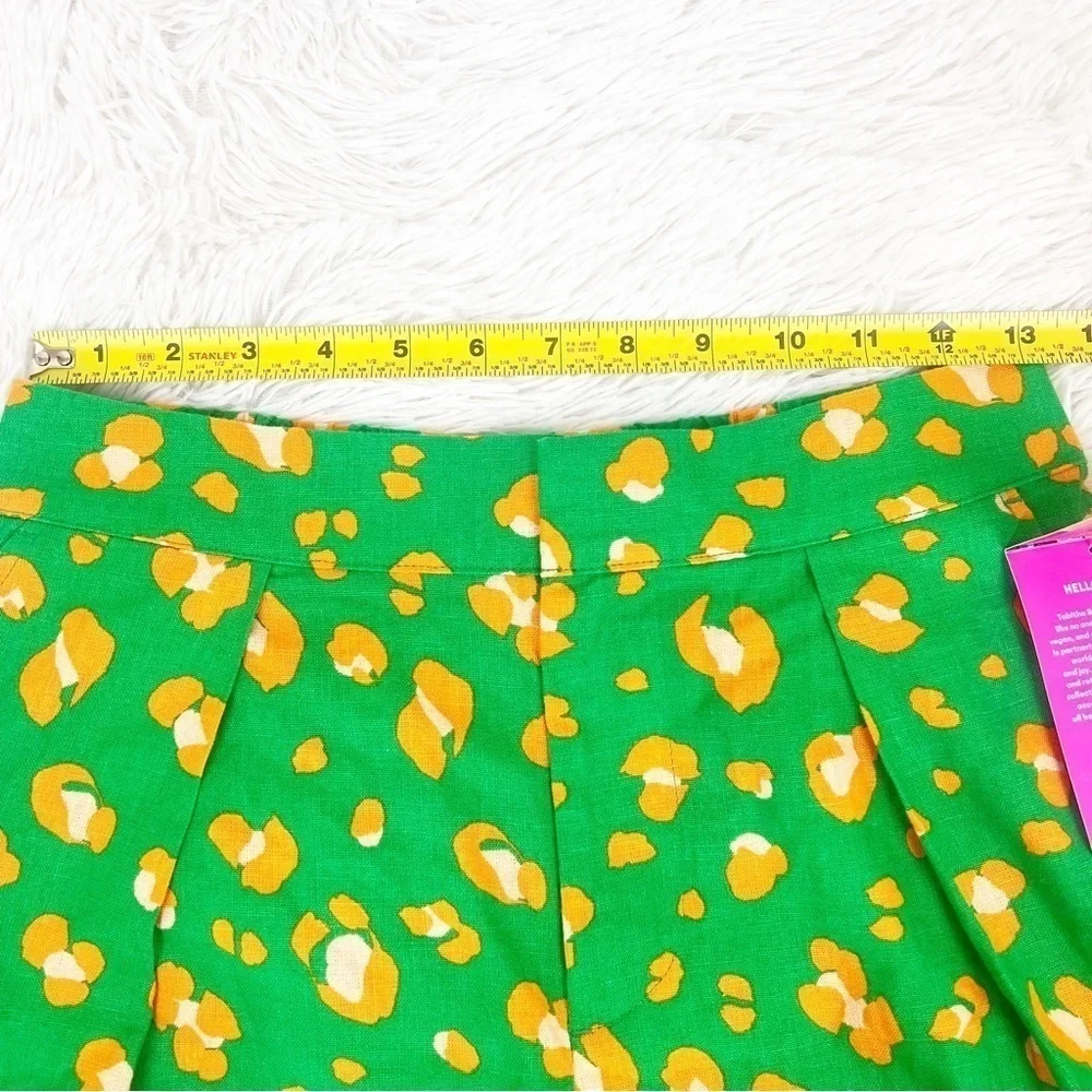Tabitha Brown Green Orange Leopard Print Linen Shorts Size XS